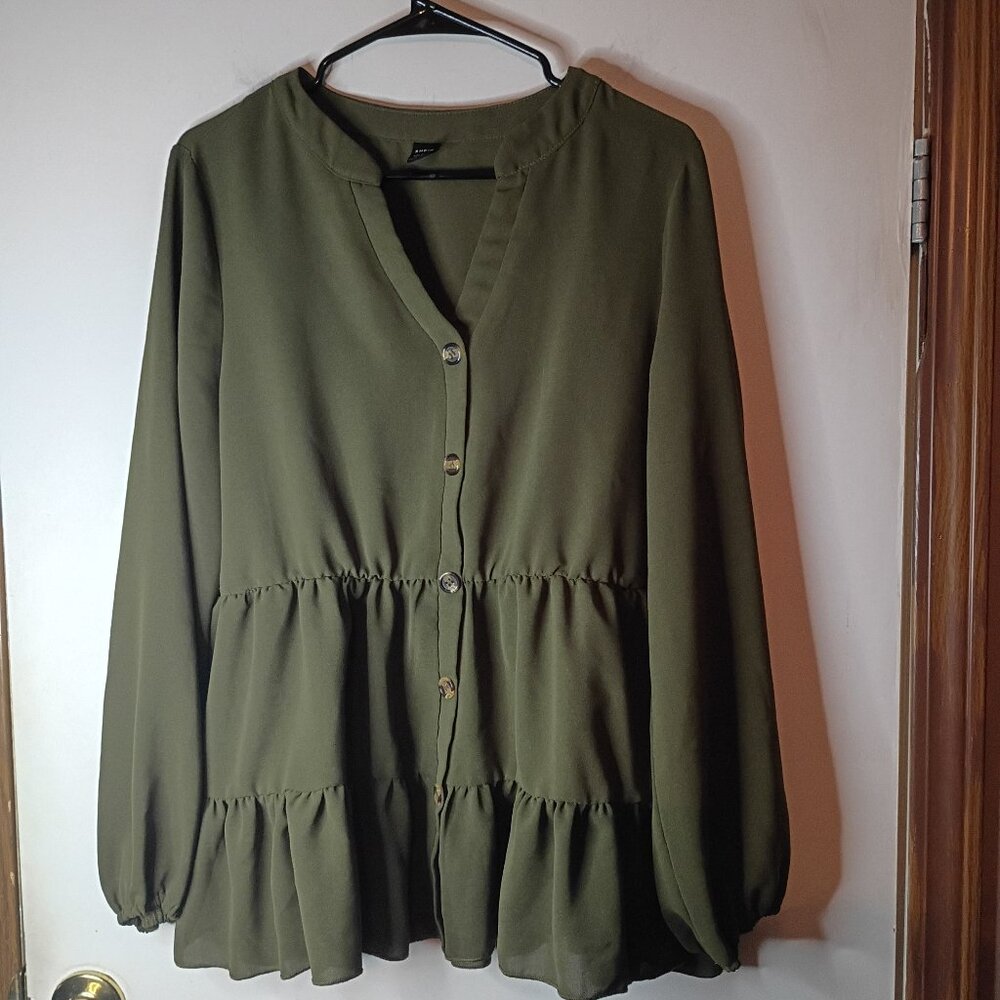Shein Ruffle Boho Long Sleeve Button Up‎ Women's Blouse Top XL US 12
